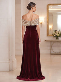 A-Line/Princess Off Shoulder Velvet Maxi Evening Dresses with Pleats