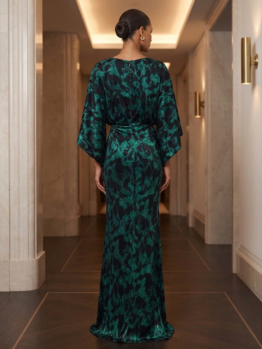 Sheath/Column Scoop Neck Velvet Maxi Evening Dresses with Ruched Waist & Pockets