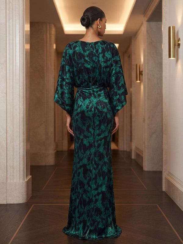 Sheath/Column Scoop Neck Velvet Maxi Evening Dresses with Ruched Waist & Pockets