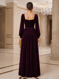 A-Line/Princess Square Neck Velvet Maxi Evening Dresses with Pleats