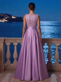 A-Line/Princess V-Neck Satin Maxi Evening Dresses with Sequin, Pleats & Belt