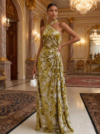 Sheath/Column Halter Velvet Maxi Evening Dresses with Ruched Waist