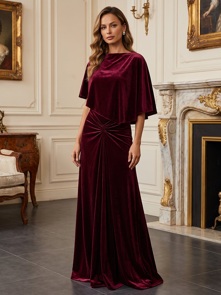 A-Line/Princess Scoop Neck Velvet Maxi Evening Dresses with Pleats