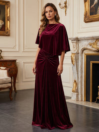 A-Line/Princess Scoop Neck Velvet Maxi Evening Dresses with Pleats
