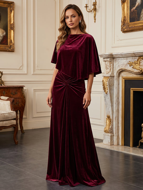 A-Line/Princess Scoop Neck Velvet Maxi Evening Dresses with Pleats