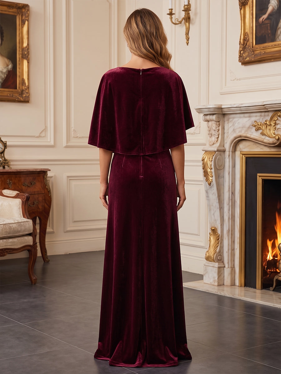 A-Line/Princess Scoop Neck Velvet Maxi Evening Dresses with Pleats