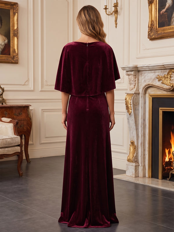 A-Line/Princess Scoop Neck Velvet Maxi Evening Dresses with Pleats
