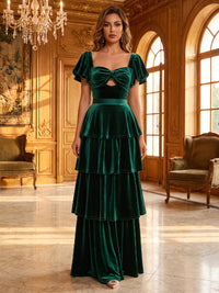 A-Line/Princess Sweetheart Velvet Maxi Evening Dresses with Tiered Layers & Ruffles