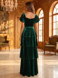 A-Line/Princess Sweetheart Velvet Maxi Evening Dresses with Tiered Layers & Ruffles