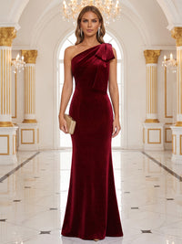 Sheath/Column One Shoulder Velvet Maxi Evening Dresses with Bow