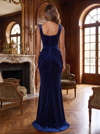 Mermaid/Trumpet Square Neck Velvet Maxi Evening Dresses with Ruched Waist