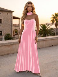 A-Line/Princess Strapless Velvet Maxi Evening Dresses with Scarf & Pleats