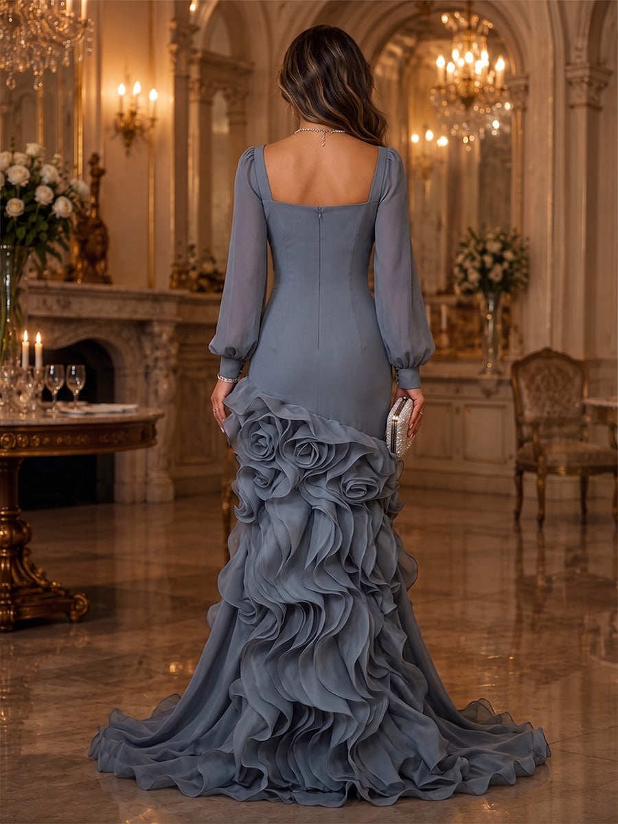 Mermaid/Trumpet Sweetheart Stretch Jersey Maxi Evening Dresses with Tiered Layers & Ruffles
