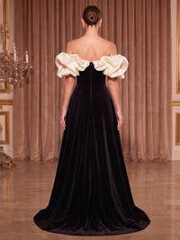 A-Line/Princess Off Shoulder Velvet Maxi Evening Dresses with Ruffles & Pleats