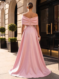 Sheath/Column Off Shoulder Sequin Maxi Evening Dresses with Sweep Train