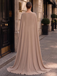 A-Line/Princess Square Neck Chiffon Maxi Evening Dresses with Lace Appliques, Sweep Train & Sequin