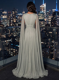 A-Line/Princess V-Neck Chiffon Maxi Evening Dresses with Rhinestones, Pleats & Side Sash