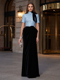 Sheath/Column High Neck Velvet Maxi Evening Dresses with Sequin Bodice