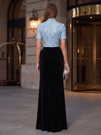 Sheath/Column High Neck Velvet Maxi Evening Dresses with Sequin Bodice