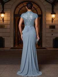 Mermaid/Trumpet High Neck Chiffon Maxi Evening Dresses with Sequin Bodice