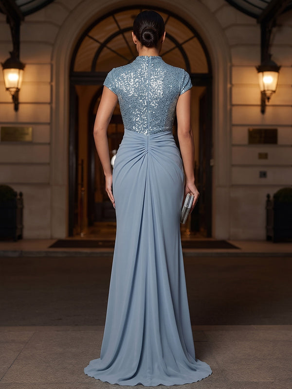 Mermaid/Trumpet High Neck Chiffon Maxi Evening Dresses with Sequin Bodice
