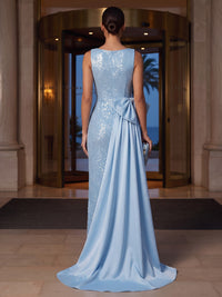 Sheath/Column V-Neck Sequin Maxi Evening Dresses with Bow