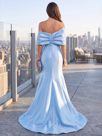 Mermaid/Trumpet Off Shoulder Satin Maxi Evening Dresses with Ruched Waist & Sweep Train