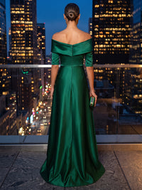 Sheath/Column Off Shoulder Satin Maxi Evening Dresses with Sweep Train