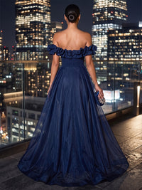 Sheath/Column Off Shoulder Stretch Jersey Maxi Evening Dresses with Ruffles