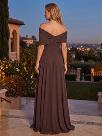 A-Line/Princess Off Shoulder Chiffon Maxi Evening Dresses with Rhinestones & Pleats
