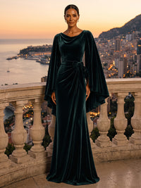 Mermaid/Trumpet Cowl Neck Velvet Maxi Evening Dresses with Ruched Waist