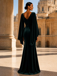 Mermaid/Trumpet Cowl Neck Velvet Maxi Evening Dresses with Ruched Waist