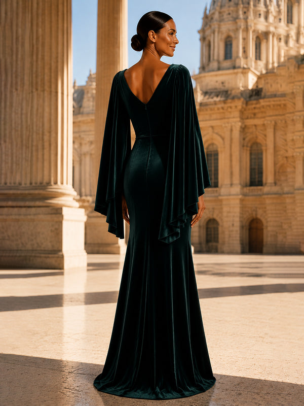Mermaid/Trumpet Cowl Neck Velvet Maxi Evening Dresses with Ruched Waist