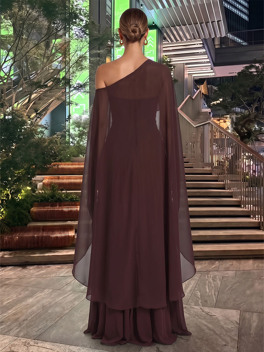 A-Line/Princess Off Shoulder Chiffon Maxi Evening Dresses with Pleats & Ruched Waist
