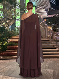 A-Line/Princess Off Shoulder Chiffon Maxi Evening Dresses with Pleats & Ruched Waist