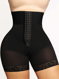 High Waist Hook-and-Eye Shorts Shapewear with Lace Trim