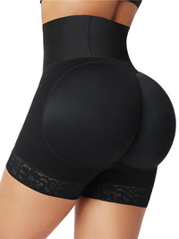 High Waist Hook-and-Eye Shorts Shapewear with Lace Trim