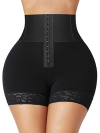 High Waist Hook-and-Eye Shorts Shapewear with Lace Trim