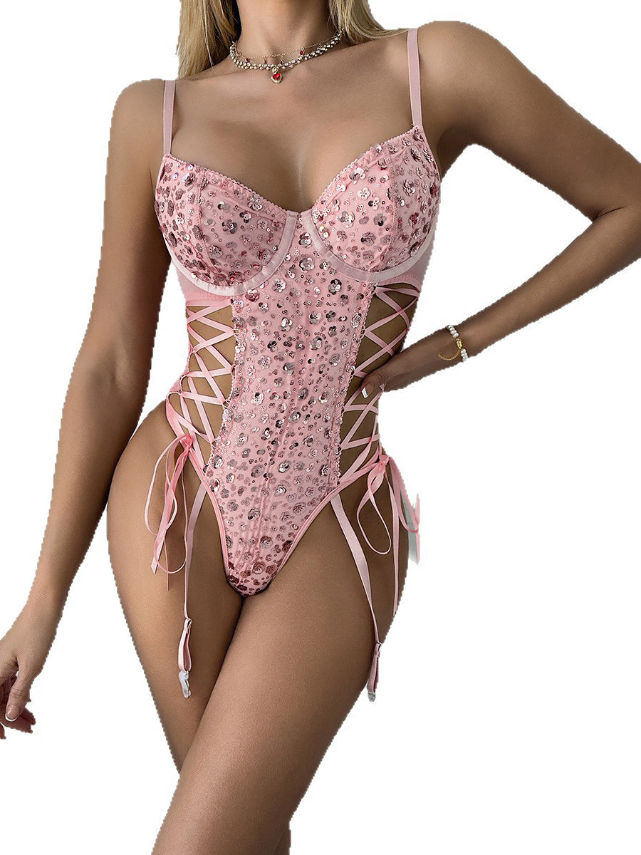 Sexy Corset Lace-Up Cutout Slimmer Shapewear with Sequins