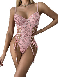 Sexy Corset Lace-Up Cutout Slimmer Shapewear with Sequins