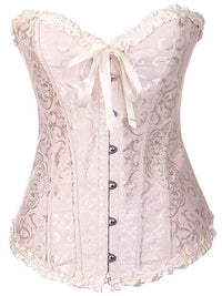 Print Ruffled Corset Top Structured Waist Shapewear with Button & Bow
