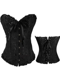 Print Ruffled Corset Top Structured Waist Shapewear with Button & Bow
