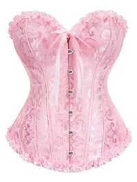 Print Ruffled Corset Top Structured Waist Shapewear with Button & Bow