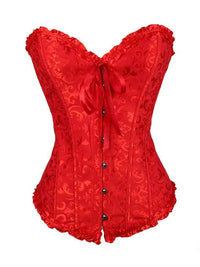 Print Ruffled Corset Top Structured Waist Shapewear with Button & Bow