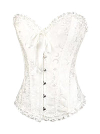 Print Ruffled Corset Top Structured Waist Shapewear with Button & Bow