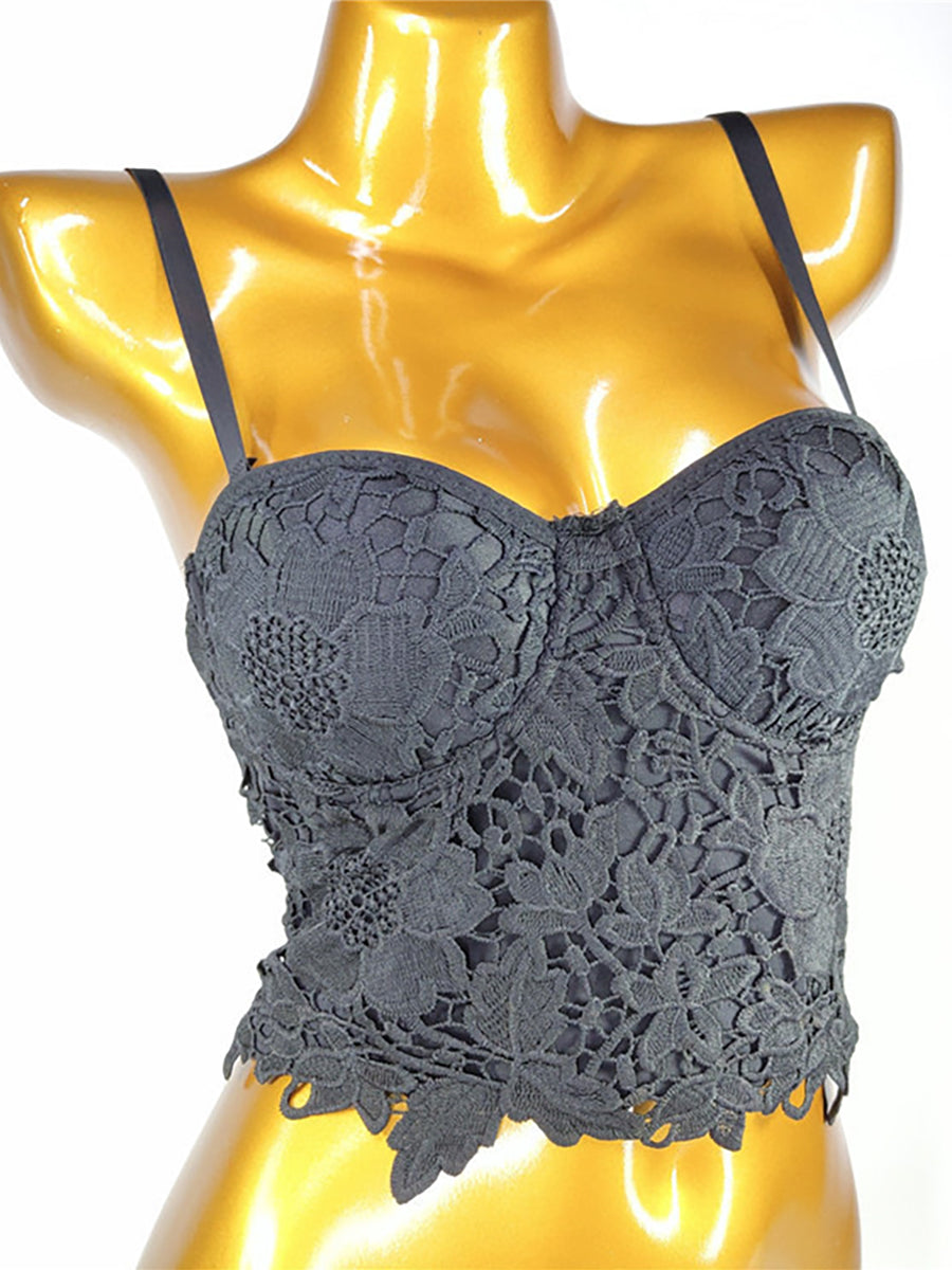 Sweet Lace Spaghetti Strap Bustier Bodysuit