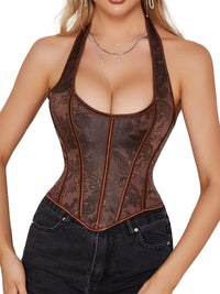 Halter Sleeveless Retro Printed Floral Corset Top