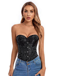 Strapless Sleeveless Retro Jacquard Lace-Up Corset Top