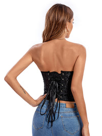 Strapless Sleeveless Retro Jacquard Lace-Up Corset Top