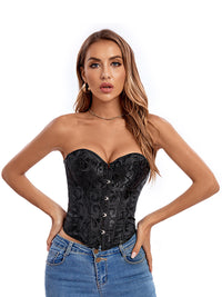 Strapless Sleeveless Retro Jacquard Lace-Up Corset Top